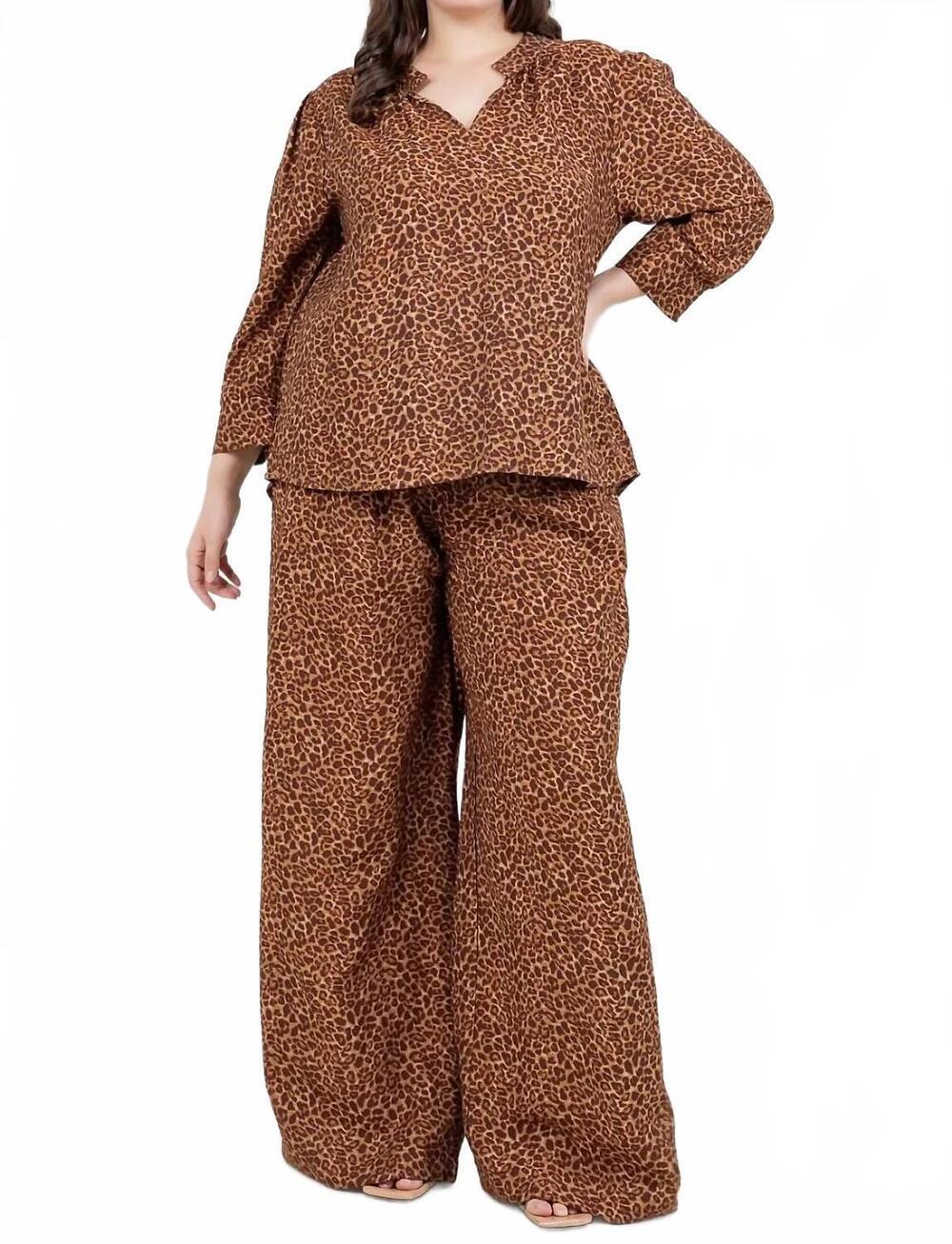 NEW SPIN band collar blouse with smocked sleeve - plus in brown